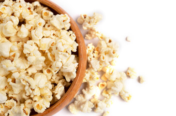 popcorn with caramel in bowl isolated on white background.