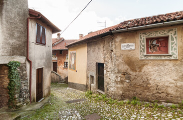 Ancient street at painters village Arcumeggia in province of Varese, Italy.