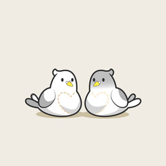 Illustration a pair of cute pigeon. isolated on a white background