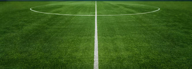 Foto op Canvas textured soccer game field - center, midfield © Igor Link