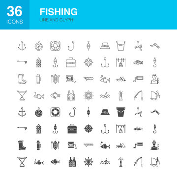 Fishing Line Web Glyph Icons
