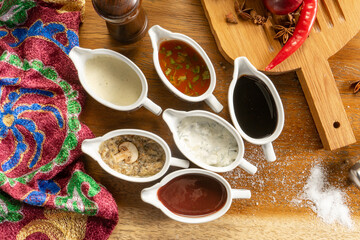 A set of several different sauces