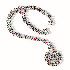 Concept or conceptual large gathering  of people forming an image of a stethoscope on white background.  A 3d illustration metaphor for a checkup, treatment, medicine, health and care