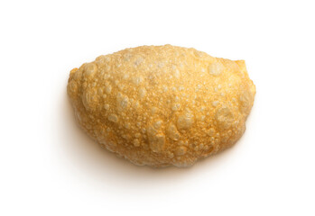 Cheburek with meat filling on a white background