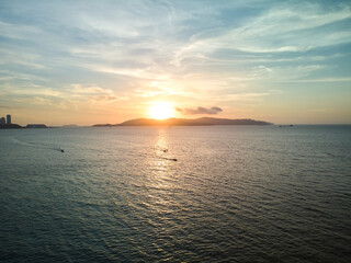 Aerial view of and Island on Sunsets