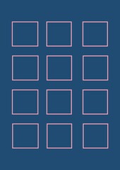 Twelve pink outlined frames with copy space on blue background