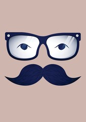 Illustration of face glasses with moustache and copy space on cream background