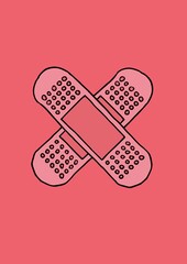 Illustration of crossed two pink plasters with copy space on pink background