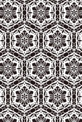 平安有職文様_亀甲に唐花（きっこうにからはな）_壁紙・白黒