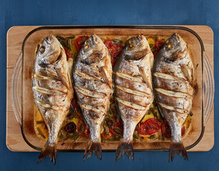 Broiled bream with veggies