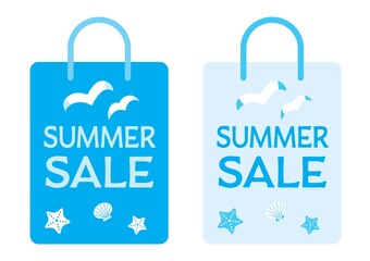 サマーセールの青い紙袋のイラストセット