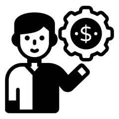 
Gears with bag denoting glyph icon of business management 

