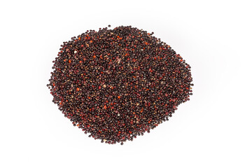 Pile of red quinoa seeds on a white background