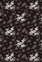 平安有職文様_散梅花地梅折枝（ちりばいかじうめのおりえだ）_壁紙・白黒