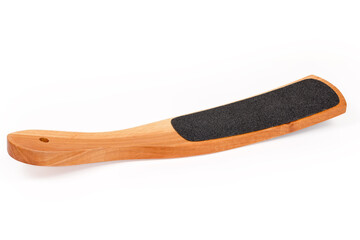 Wooden pedicure foot file in form of curved emery board