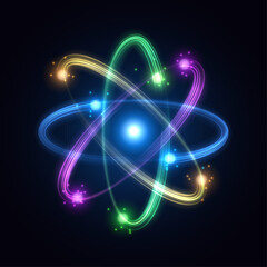 Colorful atom from particles. Vector illustration - obrazy, fototapety, plakaty