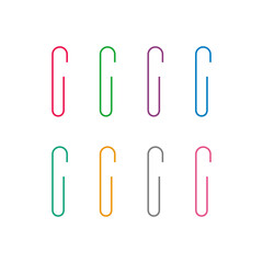 Set of colored paper clip, isolated on white background, colorful paper clips collection - Vector