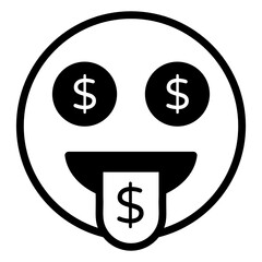 
Dollar on eye and tongue denoting wealthy face icon

