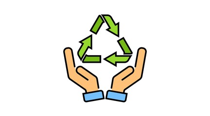 hand holds a recycling sign, icon. recycle, ogo linear style isolated. design vector illustration