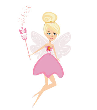 Beautiful fairy with magic wand - isolated character