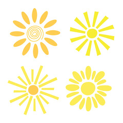 Simple yellow sun set vector illustration, cute summer image for making cards, decor, summer and holiday design for children
