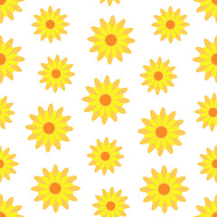 Yellow fancy flowers seamless pattern vector illustration in simple flat style for joyful summer textile, fabrics for children, greeting cards, home decor