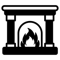 
Fireplace in solid style editable icon, household mantelpiece 

