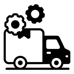 
Van with gears denoting glyph icon of logistics management 

