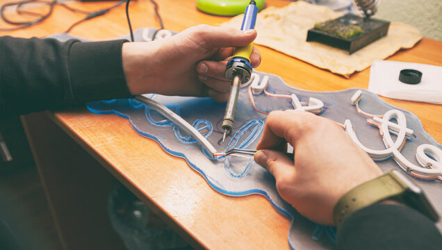 The Worker Is Production The Sign Made From The Led Neon Ribbon