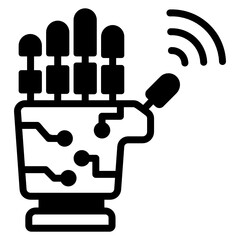 
Robot arm in solid design icon, artificial intelligence 

