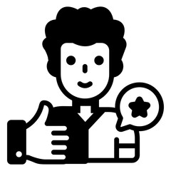 
Man with thumbs up and star denoting solid icon of encourage 

