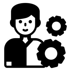 
Person with gears denoting solid icon of manager 

