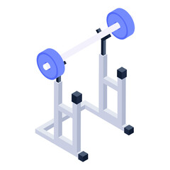 
Barbell stand icon of isometric style, fitness equipment   

