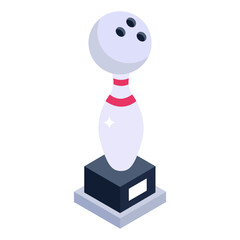 
Winning bowling trophy icon in modern isometric style 

