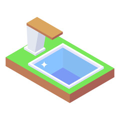 
Water sports jumping tower, isometric icon of diving board 

