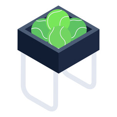 
Sports equipment, isometric icon of balls basket 

