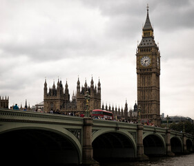 Fototapeta na wymiar London city travel holiday background. Big Ben and Houses of parliament with Westminster bridge in London, England, Great Britain, UK.
