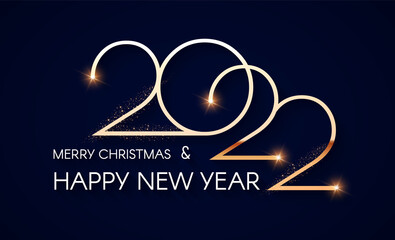 Happy new 2022 year Elegant gold text with light. Minimalistic text template