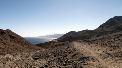 red sea beach and mountains