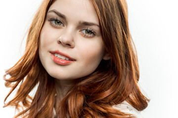 Fototapeta premium charming woman face cosmetics smile attractive look close-up