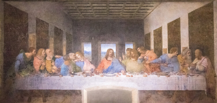 Milan, Italy - November 15, 2016: The Last Supper mural painting by Leonardo da Vinci from Renaissance, late 1490s after restoration. shows Jesus and his twelve apostles on the eve of his crucifixion.