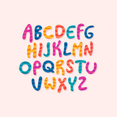 Hand drawn abc vector set isolated on background. Kids colorful alphabet, doodling style for children education