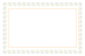 Rectangular vector floral frame, pattern brush, decorative hand drawn flowers in pastel colors, place for text.