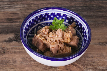 Canned tuna fish in the bowl