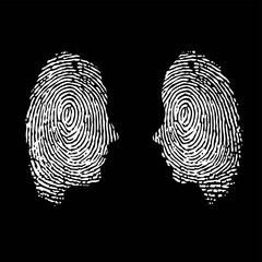 Fingerprint ID woman and man white silhouettes