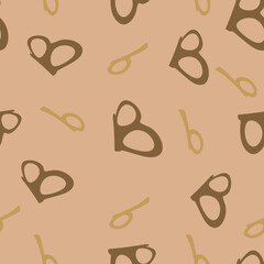 Brown seamless pattern with the letter B on a beige backdrop. Minimalist style. Hand drawn Background for fabric, wallpaper, bed linen. Vector illustration.
