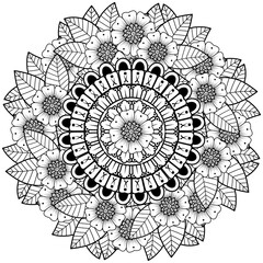 Mehndi flower for henna, mehndi, tattoo, decoration. decorative ornament in ethnic oriental style. doodle ornament. outline hand draw illustration. coloring book page.