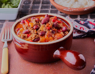 Bowl of hot chilli con carne.