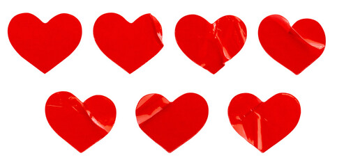 red heart shape sticker set isolated on white background