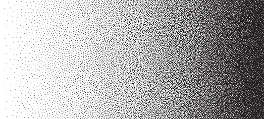 Dotwork gradient pattern vector background. Black noise stipple dots. Sand grain effect. Black dots grunge banner. Abstract noise dotwork pattern. Gradient circles. Stochastic dotted vector background